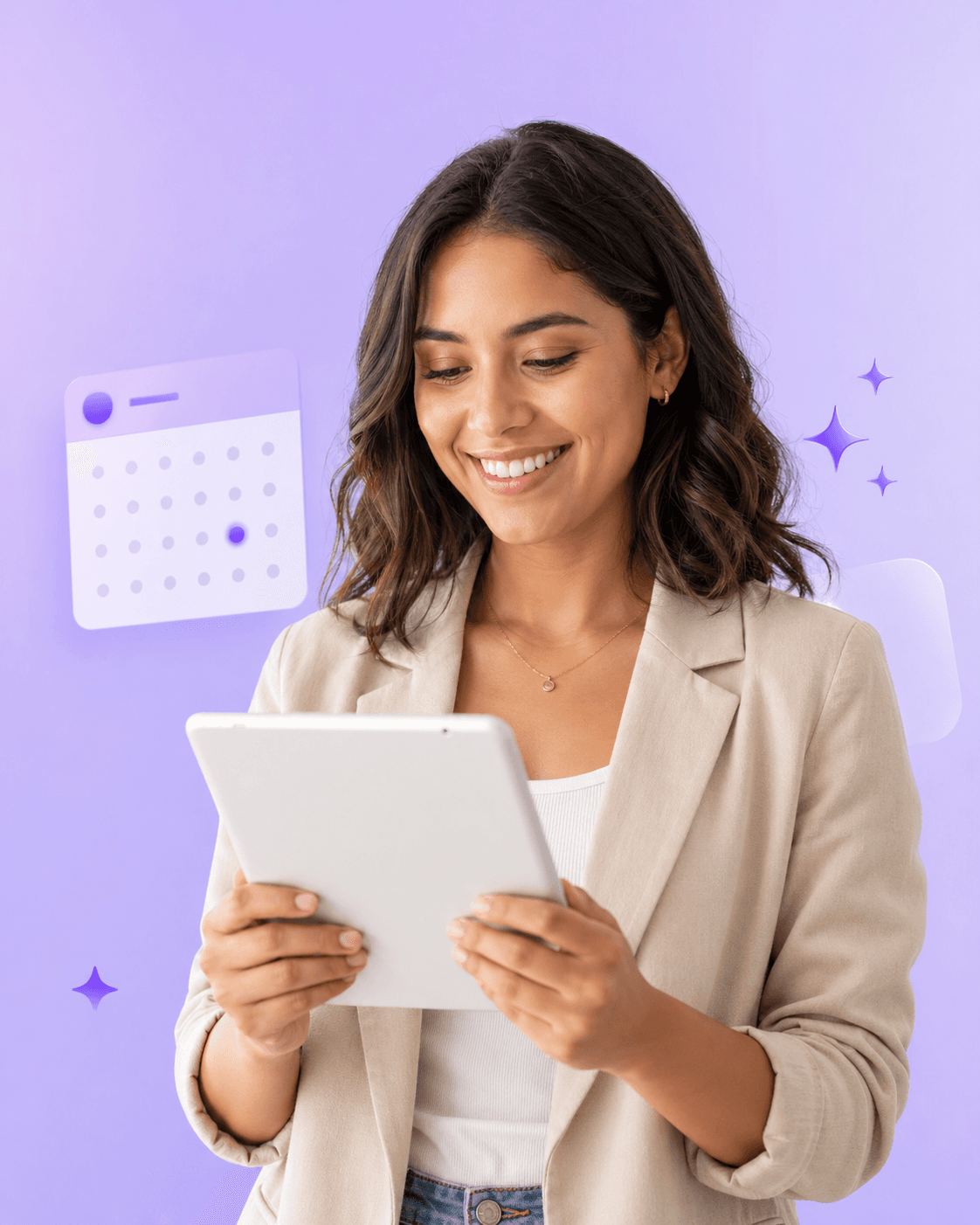 Mujer reservando una cita en su tablet a través de AgenClic